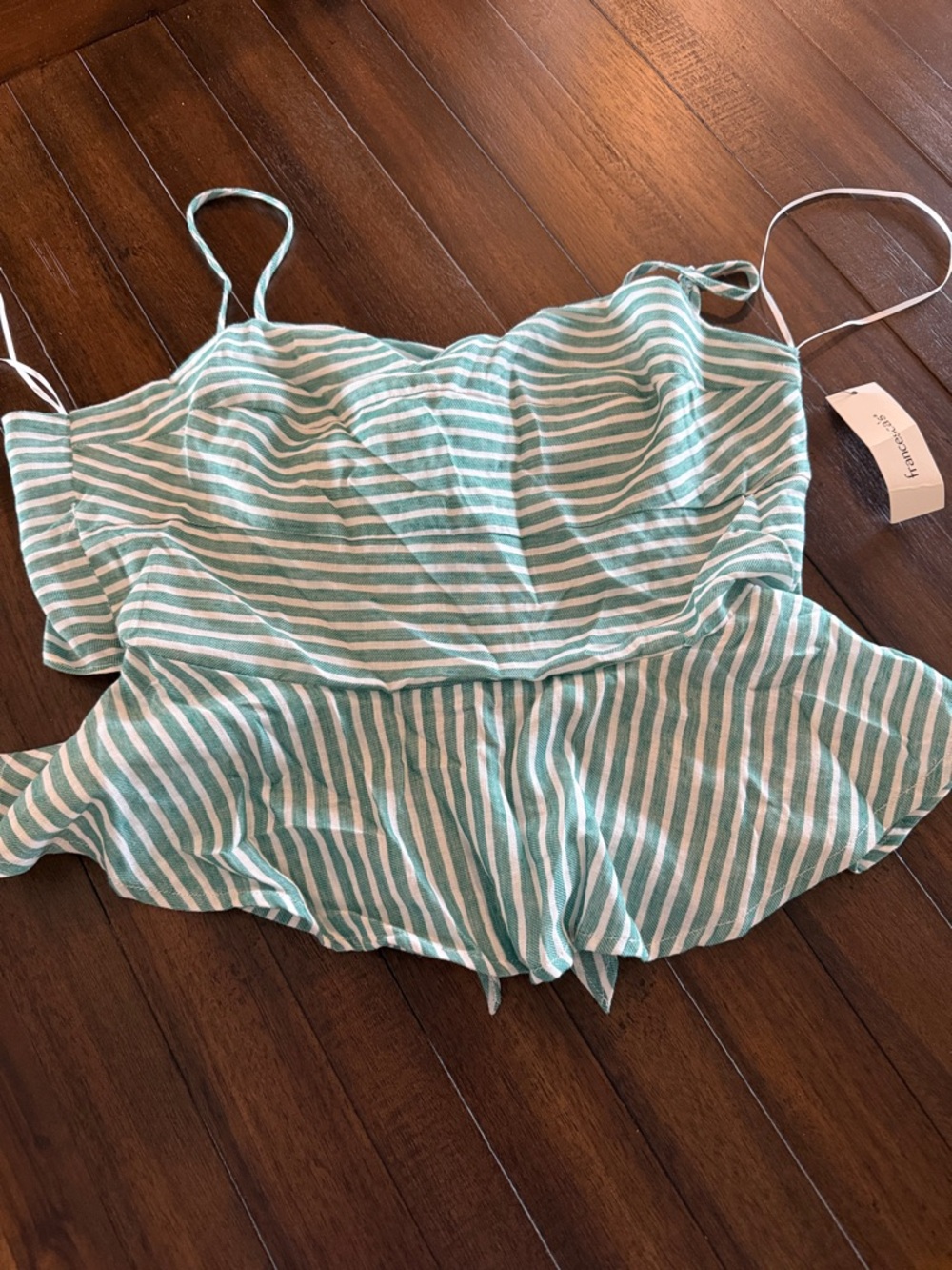 Francesca's Collections Mint Green and White Striped Spaghetti Strap Tank